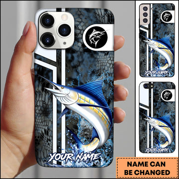 Maxcorners Marlin Fishing Blue Splash Honeycomb Pattern Personalized Name 3D Phone Case