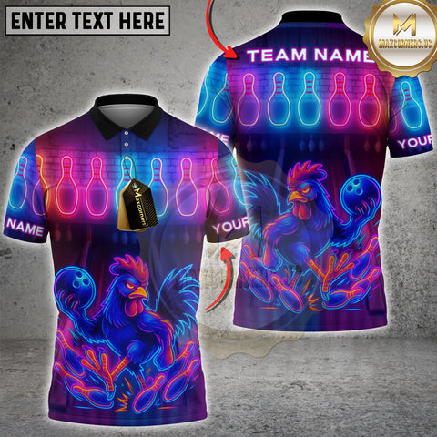 Maxcorners Bowling Neon Rooster Personalized Name 3D Unisex Shirt