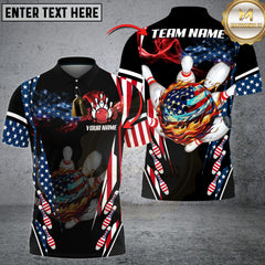 Maxcorners American Flag Bowling Fireball Strike Personalized Name 3D Unisex Shirt