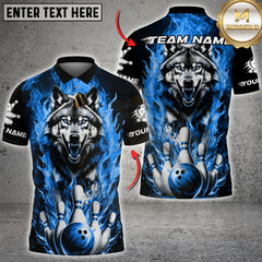 Maxcorners Bowling Fire Wolf Strike Ball And Pins Multicolor Customized Name Team Name 3D Shirts