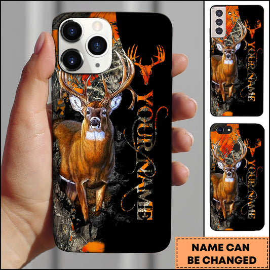 Maxcorners Deer Hunting Camo Orange Buck Silhouette Personalized Name 3D Phone Case