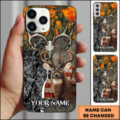 Maxcorners Deer Hunting Antler Skull Split Camo Flag Personalized Name 3D Phone Case