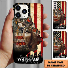 Maxcorners Deer Hunting American Flag Buck Silhouette Personalized Name 3D Phone Case