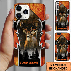 Maxcorners Deer Hunting Arrowhead Forest Buck Orange Camo Personalized Name 3D Phone Case
