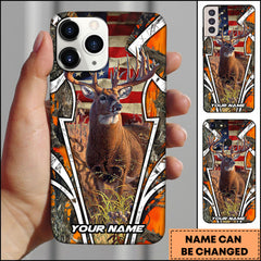 Maxcorners Deer Hunting American Flag Arrowhead Buck Orange Camo Personalized Name 3D Phone Case