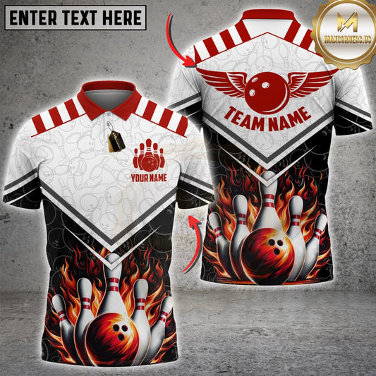 Maxcorners Bowling Fire Wings Strike Design Multicolor Customized Name, Team Name 3D Shirt For Women