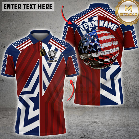 Maxcorners Golf USA Flag Patriotic Design Personalized Name 3D Unisex Shirt