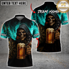 Maxcorners Darts & Beer Grim Reaper Multicolor Personalized Name, Team Name Shirt (4 Colors)