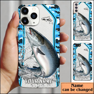 Maxcorners Salmon Fishing Light Blue Camo Sport Personalized Name Phone Case LM1812