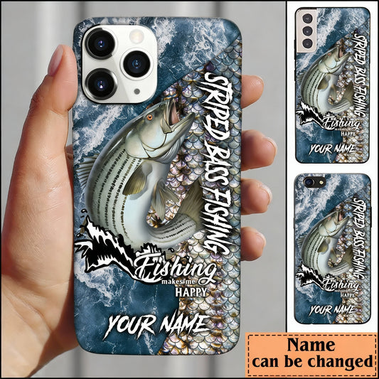 Maxcorners Striped Bass Fishing Skin Seawave Personalized Name Phone Case LM1812