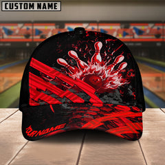 Maxcorners Bowling Grunge Flame Multicolor Personalized Name 3D Cap