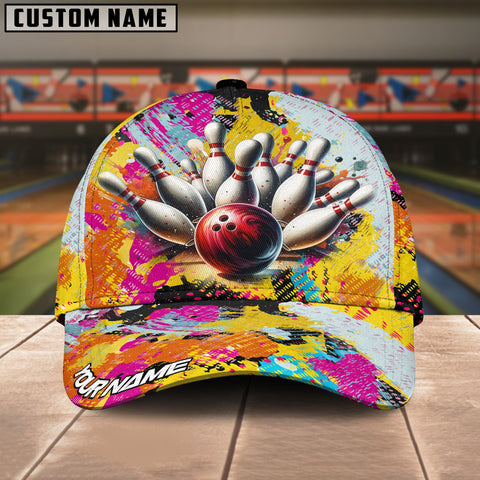 Maxcorners Bowling Graffiti Yellow Personalized Name 3D Cap