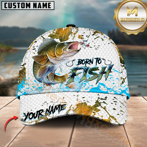 Maxcorners Sport Fishing Dynamic Walleye Jump Personalized Name 3D Cap