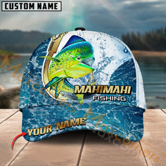 Maxcorners Mahi Mahi Fishing Golden Hook Graphic Personalized Name 3D Cap