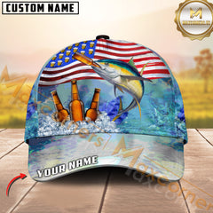 Maxcorners TunaFishing Beer With USA Flag Pattern Sport Pattern Personalized Name 3D Cap MT78