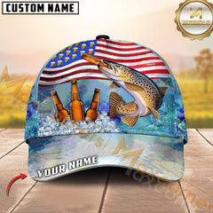 Maxcorners Trout Fishing Beer With USA Flag Pattern Sport Pattern Personalized Name 3D Cap MT78