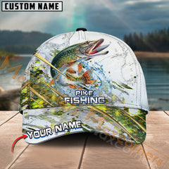 Maxcorners Pike Fishing Gold Premium Skinfish Pattern Sport Pattern Personalized Name 3D Cap MT78