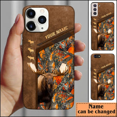 Maxcorners Moose Hunting Premium Brown Pattern Personalized Name Phone Case (4 colors)