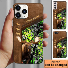 Maxcorners Moose Hunting Premium Brown Pattern Personalized Name Phone Case (4 colors)