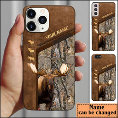 Maxcorners Moose Hunting Premium Brown Pattern Personalized Name Phone Case (4 colors)