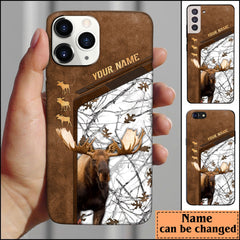 Maxcorners Moose Hunting Premium Brown Pattern Personalized Name Phone Case (4 colors)