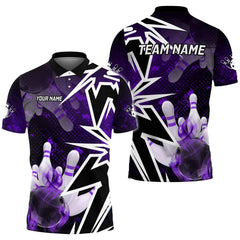 MaxCorners Bowlings Purple Smoke Pattern Customized Name 3D Bowling Polo Shirt For Men