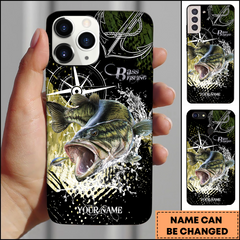 Maxcorners Bass Fishing Compass Anchor Splash Art Personalized Name Phone Case