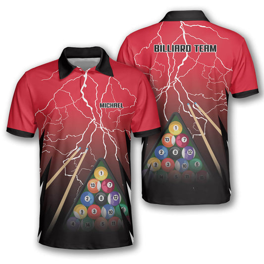 Maxcorners Thunder Lightning Red Billiard Personalized Name Unisex Shirt