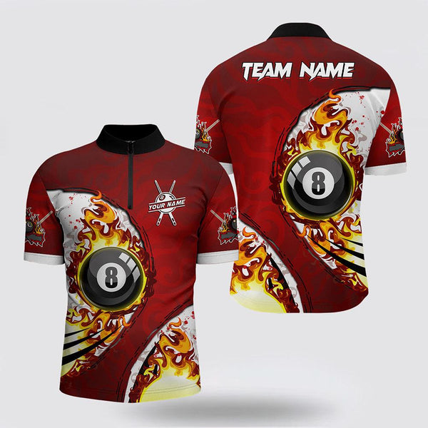 MaxCorners Billiard 8 Ball Fire Pool Jerseys  Customized Name And Team Name 3D Zip Polo Shirt For Men