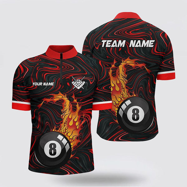 MaxCorners Billiard 8 Ball Pool Fire Jerseys  Customized Name And Team Name 3D Zip Polo Shirt For Men