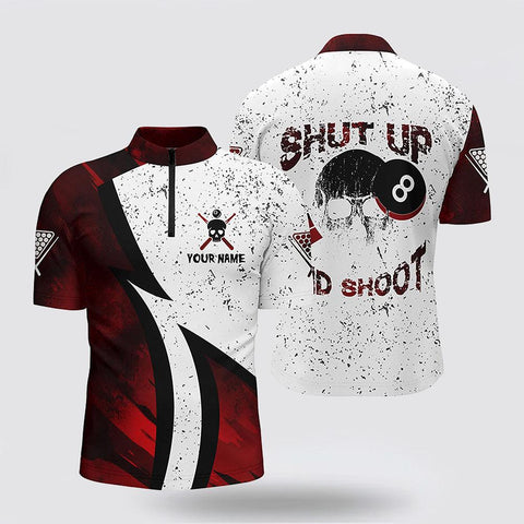 Maxcorners Shut Up And Shoot Skull 8 Ball Billiards Red White Grunge Jerseys Shirts