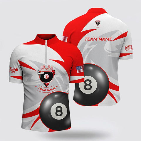 Maxcorners US Flag 8 Ball Red White Billiard Jerseys Shirts