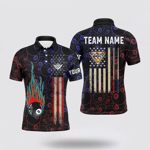 Maxcorners 8 Ball American Flag Vintage Men’s Billiard Shirts