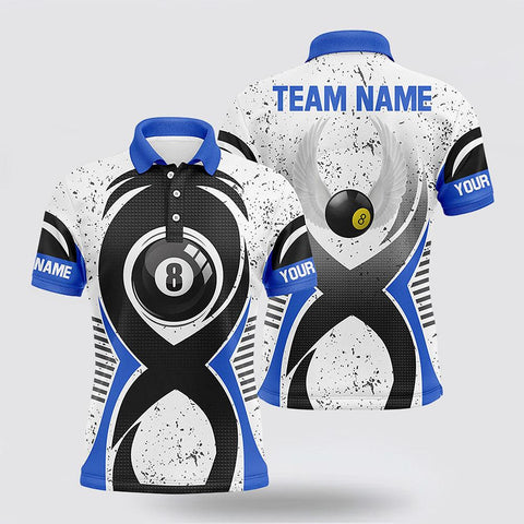 Maxcorners 8 Ball Pool Blue White Grunge Billiard Polo Shirtss