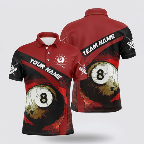 Maxcorners Billiard 8 Ball 3D Red Polo Shirts Funny Pool Team Names Jerseys