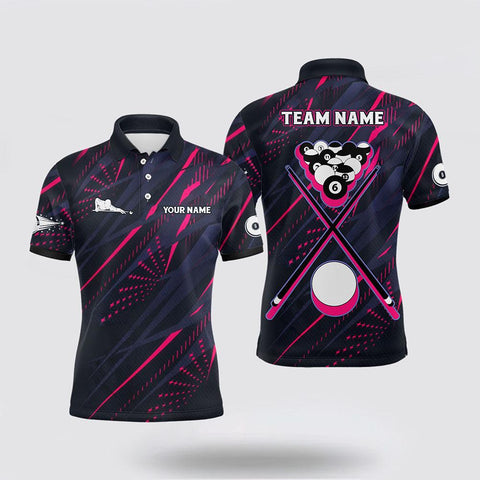 Maxcorners Billiard Balls Pink 3D Polo Shirts 8 Ball Pool Billiards Jerseys