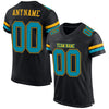 Maxcorners Custom Black Teal-Gold Mesh Authentic Football Jersey LM2605