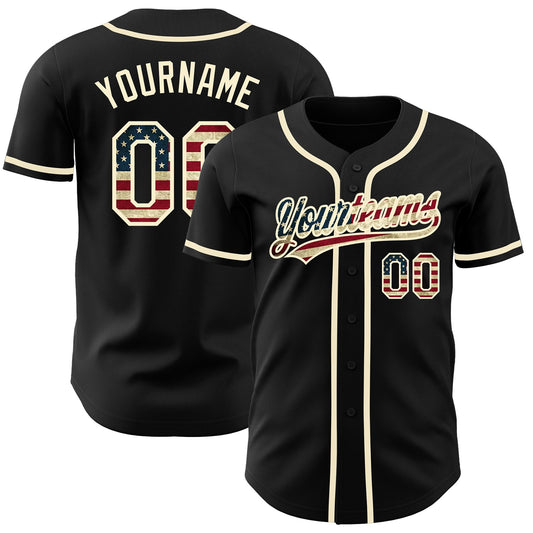 Maxcorners Custom Navy Vintage USA Flag-Cream Premium Baseball Jerseys LM0210