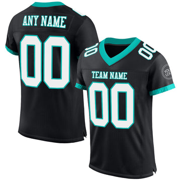 Maxcorners Custom Black White-Aqua Mesh Authentic Football Jersey LM2605