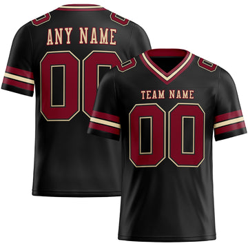Maxcorners Custom Black Crimson-City Cream Authentic Football Jersey LM2605