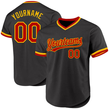 Maxcorners Custom Black Red-Gold Authentic Throwback Baseball Jersey LM2605