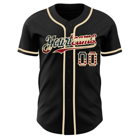 Maxcorners Custom Navy Vintage USA Flag-Cream Premium Baseball Jersey5 LM0210
