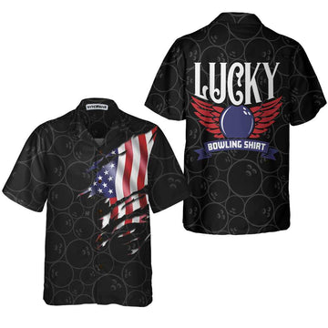 Maxcorners Black Bowling American Flag Pattern Hawaiian Shirt