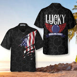 Maxcorners Black Bowling American Flag Pattern Hawaiian Shirt