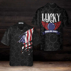 Maxcorners Black Bowling American Flag Pattern Hawaiian Shirt
