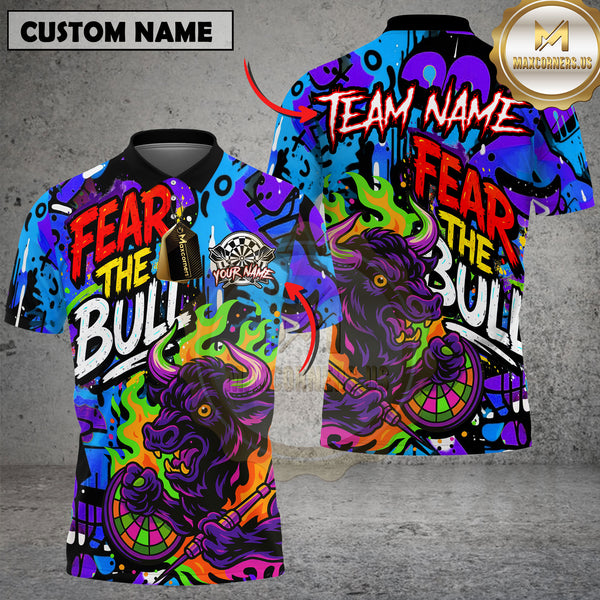 Maxcorners Darts Shirt Fear The Bull Graffiti Style  Multioptions Personalized Name, Team Name Unisex 3D Shirt (4 Colors)
