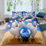 Maxcorners Blue Bowling Ball And Pins 3D Bedding Set