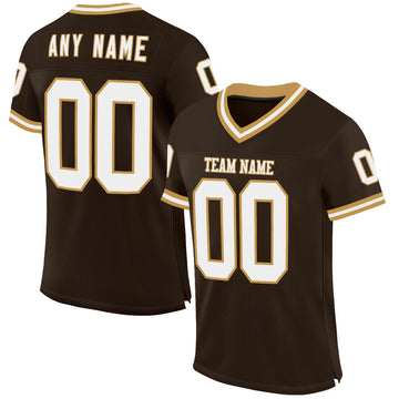 Maxcorners Custom Brown White-Old Gold Mesh Authentic Throwback Football Jersey LM2605