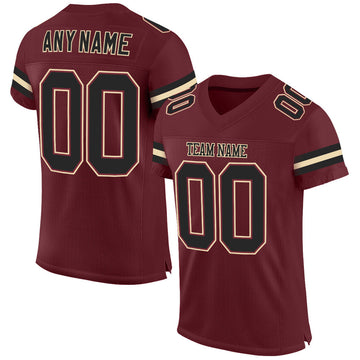 Maxcorners Custom Burgundy Black-Cream Mesh Authentic Football Jersey LM2605
