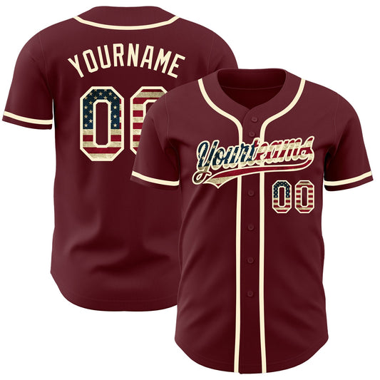 Maxcorners Custom Thunder Blue Vintage USA Flag-Cream Premium Baseball Jersey LM0210
